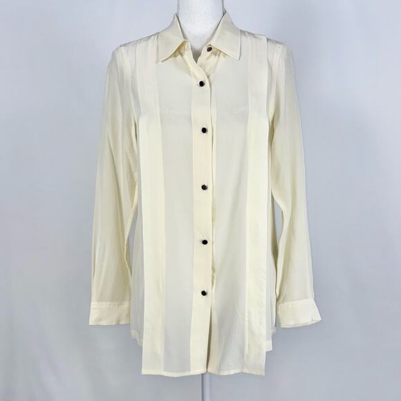 March Jacobs Women's Pintuck Pleat Silk Button Down Shirt Size 4 Cream Off White - Picture 2 of 12